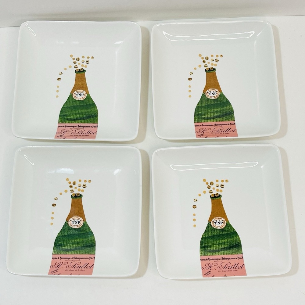 Pottery Barn Denise Fielder Set of 4 Champagne Appetizer Square Plates